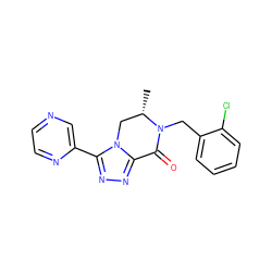 C[C@H]1Cn2c(nnc2-c2cnccn2)C(=O)N1Cc1ccccc1Cl ZINC000219121838