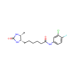 C[C@H]1NC(=O)N[C@H]1CCCCCC(=O)Nc1ccc(F)c(Cl)c1 ZINC000004520576