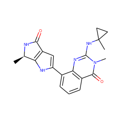 C[C@H]1NC(=O)c2cc(-c3cccc4c(=O)n(C)c(NC5(C)CC5)nc34)[nH]c21 ZINC000222383190