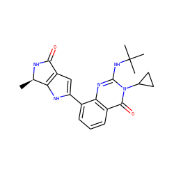 C[C@H]1NC(=O)c2cc(-c3cccc4c(=O)n(C5CC5)c(NC(C)(C)C)nc34)[nH]c21 ZINC000222368312