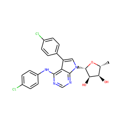 C[C@H]1O[C@@H](n2cc(-c3ccc(Cl)cc3)c3c(Nc4ccc(Cl)cc4)ncnc32)[C@H](O)[C@@H]1O ZINC000013809502