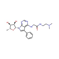 C[C@H]1O[C@@H](n2cc(-c3ccccc3)c3c(NCC(=O)NCCN(C)C)ncnc32)[C@H](O)[C@@H]1O ZINC000013676897
