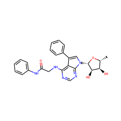 C[C@H]1O[C@@H](n2cc(-c3ccccc3)c3c(NCC(=O)Nc4ccccc4)ncnc32)[C@H](O)[C@@H]1O ZINC000013676885