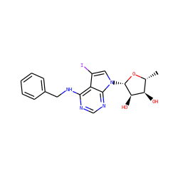 C[C@H]1O[C@@H](n2cc(I)c3c(NCc4ccccc4)ncnc32)[C@H](O)[C@@H]1O ZINC000013809484