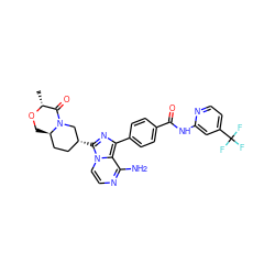 C[C@H]1OC[C@@H]2CC[C@@H](c3nc(-c4ccc(C(=O)Nc5cc(C(F)(F)F)ccn5)cc4)c4c(N)nccn34)CN2C1=O ZINC000145512236