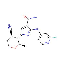 C[C@H]1OCC[C@@H](C#N)[C@@H]1n1cc(C(N)=O)c(Nc2ccnc(F)c2)n1 ZINC000221258431