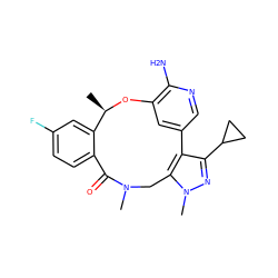 C[C@H]1Oc2cc(cnc2N)-c2c(C3CC3)nn(C)c2CN(C)C(=O)c2ccc(F)cc21 ZINC000098209037