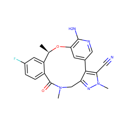 C[C@H]1Oc2cc(cnc2N)-c2c(nn(C)c2C#N)CN(C)C(=O)c2ccc(F)cc21 ZINC000098208524