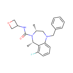 C[C@H]1c2c(F)cccc2N(Cc2ccccc2)C[C@@H](C)N1C(=O)NC1COC1 ZINC001772576209