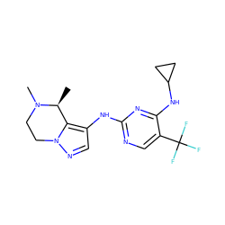 C[C@H]1c2c(Nc3ncc(C(F)(F)F)c(NC4CC4)n3)cnn2CCN1C ZINC000205903006