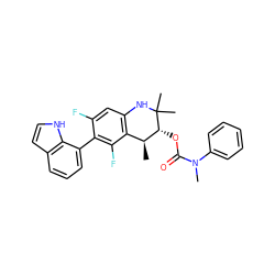 C[C@H]1c2c(cc(F)c(-c3cccc4cc[nH]c34)c2F)NC(C)(C)[C@@H]1OC(=O)N(C)c1ccccc1 ZINC000066097569