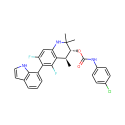 C[C@H]1c2c(cc(F)c(-c3cccc4cc[nH]c34)c2F)NC(C)(C)[C@@H]1OC(=O)Nc1ccc(Cl)cc1 ZINC000066077575