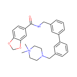 C[N+]1(C)CCN(Cc2cccc(-c3cccc(CNC(=O)c4ccc5c(c4)OCO5)c3)c2)CC1 ZINC000040422436