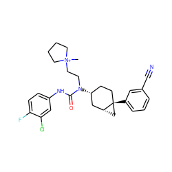 C[N+]1(CCN(C(=O)Nc2ccc(F)c(Cl)c2)[C@@H]2CC[C@]3(c4cccc(C#N)c4)C[C@@H]3C2)CCCC1 ZINC000064277736