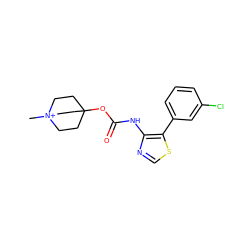 C[N+]12CCC(OC(=O)Nc3ncsc3-c3cccc(Cl)c3)(CC1)CC2 ZINC000139562396