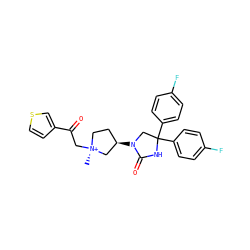 C[N@+]1(CC(=O)c2ccsc2)CC[C@@H](N2CC(c3ccc(F)cc3)(c3ccc(F)cc3)NC2=O)C1 ZINC000253684830