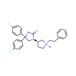 C[N@+]1(CCc2ccccc2)CC[C@@H](N2CC(c3ccc(F)cc3)(c3ccc(F)cc3)NC2=O)C1 ZINC000253684809