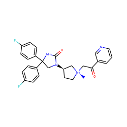 C[N@@+]1(CC(=O)c2cccnc2)CC[C@@H](N2CC(c3ccc(F)cc3)(c3ccc(F)cc3)NC2=O)C1 ZINC000253686458