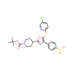 C[S@+]([O-])c1ccc(-c2nc(C3CCN(C(=O)OC(C)(C)C)CC3)oc2Sc2ccc(Cl)cn2)cc1 ZINC000199804848