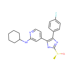 C[S@+]([O-])c1nc(-c2ccc(F)cc2)c(-c2ccnc(NC3CCCCC3)c2)[nH]1 ZINC000071316449