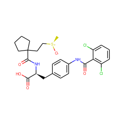 C[S@@+]([O-])CCC1(C(=O)N[C@@H](Cc2ccc(NC(=O)c3c(Cl)cccc3Cl)cc2)C(=O)O)CCCC1 ZINC000026503027