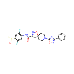 C[S@@+]([O-])c1cc(F)c(NC(=O)C2=NOC3(CCN(c4nc(-c5ccccc5)no4)CC3)C2)cc1F ZINC000095575212