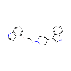 C1=C(c2c[nH]c3ccccc23)CCN(CCOc2cccc3[nH]ccc23)C1 ZINC000013437400