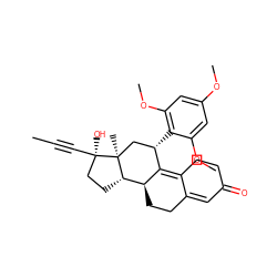 CC#C[C@]1(O)CC[C@H]2[C@@H]3CCC4=CC(=O)CCC4=C3[C@@H](c3c(OC)cc(OC)cc3OC)C[C@@]21C ZINC000034802067