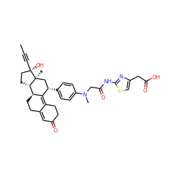 CC#C[C@]1(O)CC[C@H]2[C@@H]3CCC4=CC(=O)CCC4=C3[C@@H](c3ccc(N(C)CC(=O)Nc4nc(CC(=O)O)cs4)cc3)C[C@@]21C ZINC000028709064