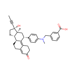 CC#C[C@]1(O)CC[C@H]2[C@@H]3CCC4=CC(=O)CCC4=C3[C@@H](c3ccc(N(C)Cc4cccc(C(=O)O)c4)cc3)C[C@@]21C ZINC000028709062