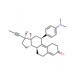 CC#C[C@]1(O)CC[C@H]2[C@@H]3CCC4=CC(=O)CCC4=C3[C@H](c3ccc(N(C)C)cc3)C[C@@]21C ZINC000007999098