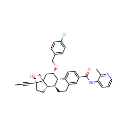 CC#C[C@]1(O)CC[C@H]2[C@@H]3CCc4cc(C(=O)Nc5cccnc5C)ccc4[C@H]3[C@@H](OCc3ccc(Cl)cc3)C[C@@]21C ZINC001772640065