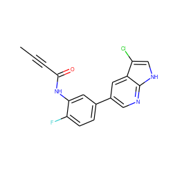 CC#CC(=O)Nc1cc(-c2cnc3[nH]cc(Cl)c3c2)ccc1F ZINC000220896850