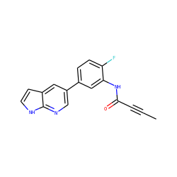 CC#CC(=O)Nc1cc(-c2cnc3[nH]ccc3c2)ccc1F ZINC000221127557