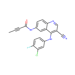 CC#CC(=O)Nc1ccc2ncc(C#N)c(Nc3ccc(F)c(Cl)c3)c2c1 ZINC000029207929