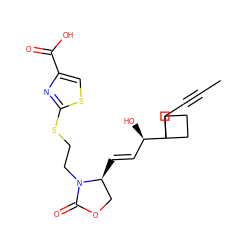 CC#CCC1([C@H](O)/C=C/[C@H]2COC(=O)N2CCSc2nc(C(=O)O)cs2)CCC1 ZINC000059784010