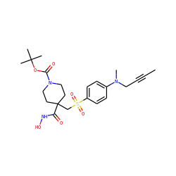 CC#CCN(C)c1ccc(S(=O)(=O)CC2(C(=O)NO)CCN(C(=O)OC(C)(C)C)CC2)cc1 ZINC000028861974