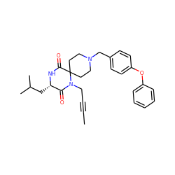 CC#CCN1C(=O)[C@H](CC(C)C)NC(=O)C12CCN(Cc1ccc(Oc3ccccc3)cc1)CC2 ZINC000053230663