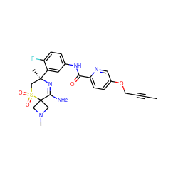 CC#CCOc1ccc(C(=O)Nc2ccc(F)c([C@]3(C)CS(=O)(=O)C4(CN(C)C4)C(N)=N3)c2)nc1 ZINC000214089268