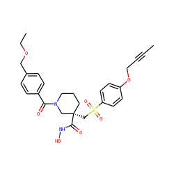 CC#CCOc1ccc(S(=O)(=O)C[C@@]2(C(=O)NO)CCCN(C(=O)c3ccc(COCC)cc3)C2)cc1 ZINC000028951505