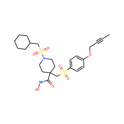 CC#CCOc1ccc(S(=O)(=O)CC2(C(=O)NO)CCN(S(=O)(=O)CC3CCCCC3)CC2)cc1 ZINC000028816869