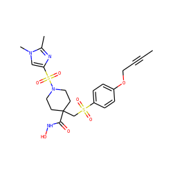 CC#CCOc1ccc(S(=O)(=O)CC2(C(=O)NO)CCN(S(=O)(=O)c3cn(C)c(C)n3)CC2)cc1 ZINC000028816896