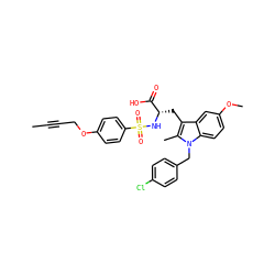 CC#CCOc1ccc(S(=O)(=O)N[C@@H](Cc2c(C)n(Cc3ccc(Cl)cc3)c3ccc(OC)cc23)C(=O)O)cc1 ZINC000049888666