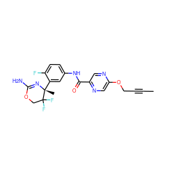 CC#CCOc1cnc(C(=O)Nc2ccc(F)c([C@@]3(C)N=C(N)OCC3(F)F)c2)cn1 ZINC000095602452