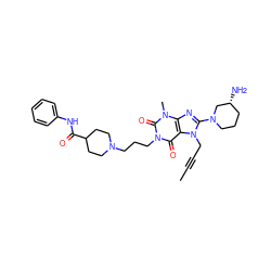 CC#CCn1c(N2CCC[C@@H](N)C2)nc2c1c(=O)n(CCCN1CCC(C(=O)Nc3ccccc3)CC1)c(=O)n2C ZINC001772634240