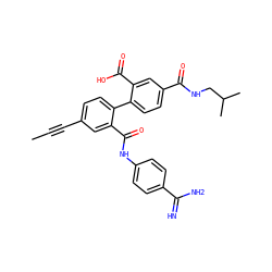 CC#Cc1ccc(-c2ccc(C(=O)NCC(C)C)cc2C(=O)O)c(C(=O)Nc2ccc(C(=N)N)cc2)c1 ZINC000040939968