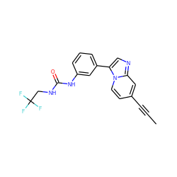 CC#Cc1ccn2c(-c3cccc(NC(=O)NCC(F)(F)F)c3)cnc2c1 ZINC000139772337