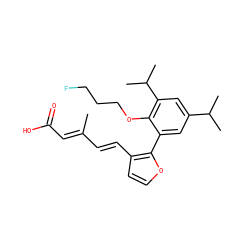 CC(/C=C/c1ccoc1-c1cc(C(C)C)cc(C(C)C)c1OCCCF)=C\C(=O)O ZINC000013527158