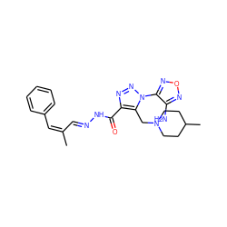 CC(=C/c1ccccc1)/C=N/NC(=O)c1nnn(-c2nonc2N)c1CN1CCC(C)CC1 ZINC000004466155