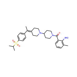 CC(=C1CCN(C2CCN(C(=O)c3cccc(C)c3N)CC2)CC1)c1ccc(S(=O)(=O)C(C)C)cc1 ZINC000013492458